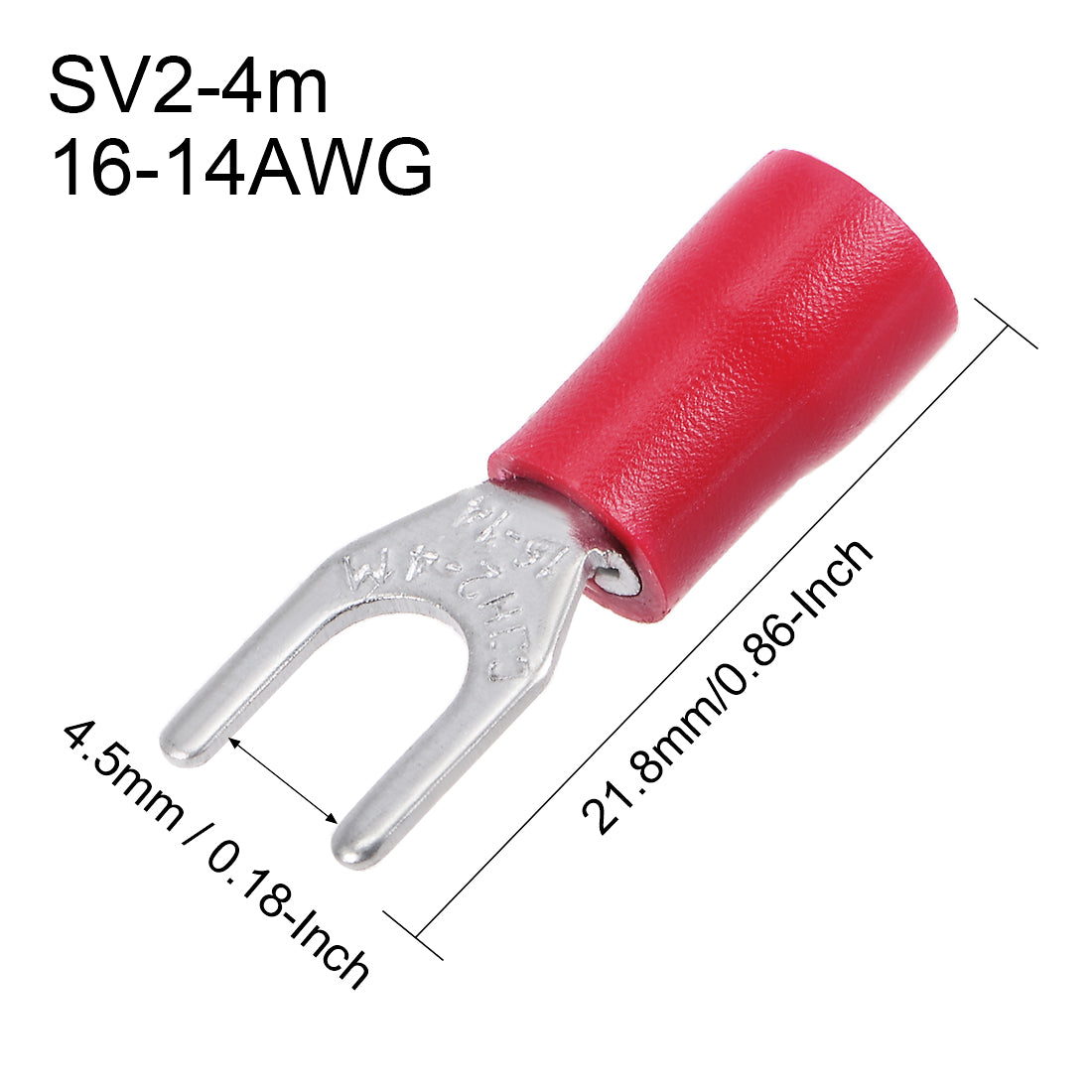 Harfington 150Pcs SV2-4M Insulated Fork Spade Wire Connector Electrical Crimp Terminal 16-14AWG Red