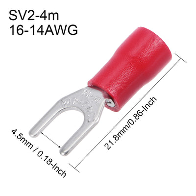 Harfington 150Pcs SV2-4M Insulated Fork Spade Wire Connector Electrical Crimp Terminal 16-14AWG Red