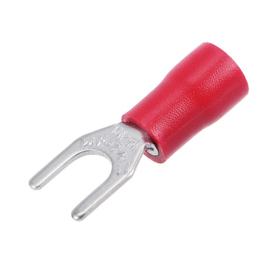 Harfington 150Pcs SV2-4M Insulated Fork Spade Wire Connector Electrical Crimp Terminal 16-14AWG Red
