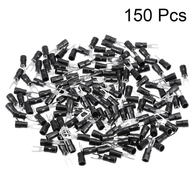 Harfington 150Pcs SV2-3.7S Insulated Fork Spade Wire Connector Electrical Crimp Terminal 16-14AWG Black