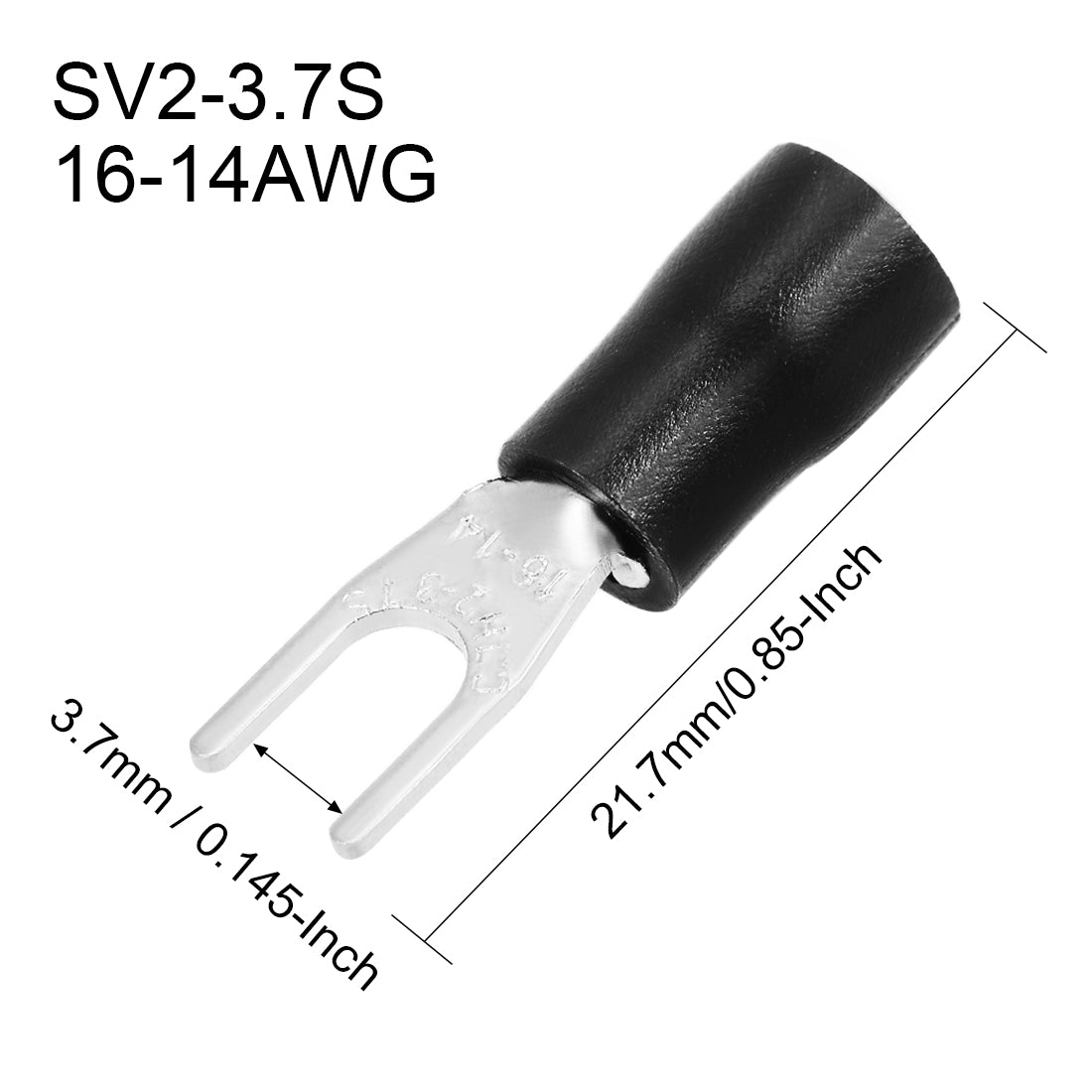 Harfington 150Pcs SV2-3.7S Insulated Fork Spade Wire Connector Electrical Crimp Terminal 16-14AWG Black