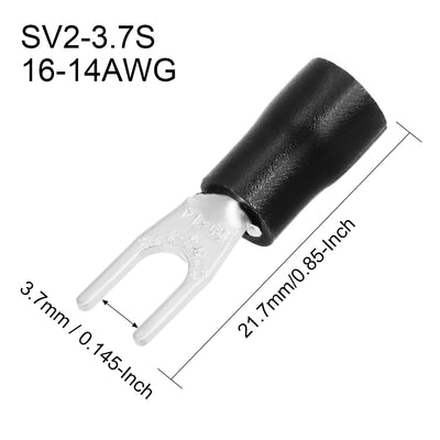 Harfington 150Pcs SV2-3.7S Insulated Fork Spade Wire Connector Electrical Crimp Terminal 16-14AWG Black