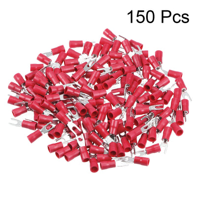 Harfington 150Pcs SV2-3 Insulated Fork Spade Wire Connector Electrical Crimp Terminal 16-14AWG Red