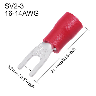 Harfington 150Pcs SV2-3 Insulated Fork Spade Wire Connector Electrical Crimp Terminal 16-14AWG Red