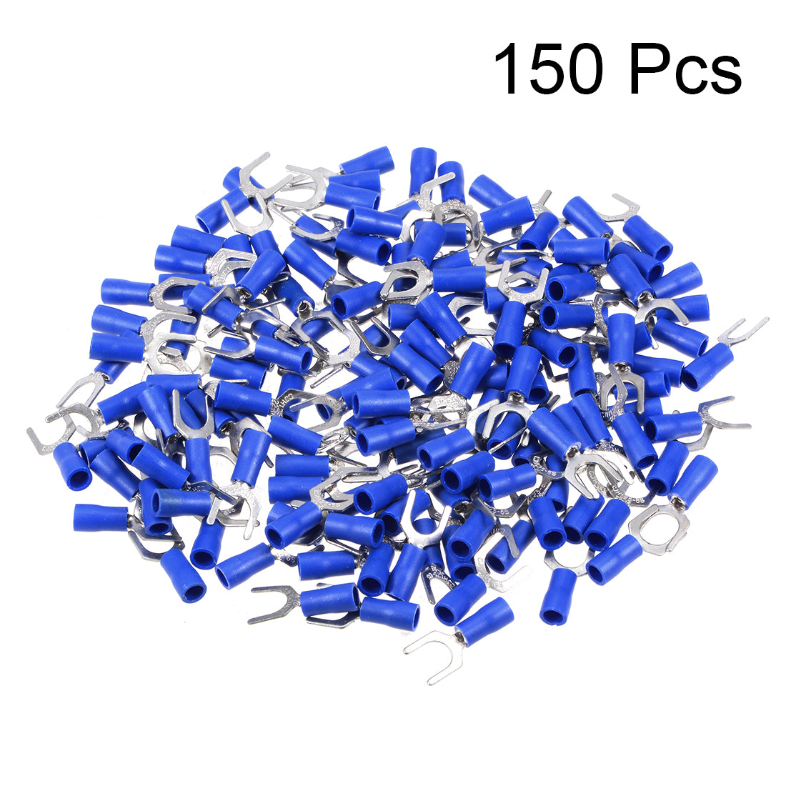 Harfington 150Pcs SV1.25-6S Insulated Fork Spade Wire Connector Electrical Crimp Terminal 22-16AWG Blue