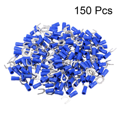 Harfington 150Pcs SV1.25-6S Insulated Fork Spade Wire Connector Electrical Crimp Terminal 22-16AWG Blue
