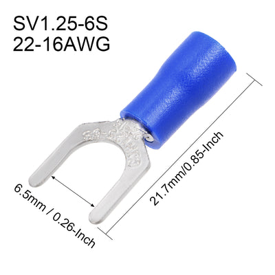 Harfington 150Pcs SV1.25-6S Insulated Fork Spade Wire Connector Electrical Crimp Terminal 22-16AWG Blue