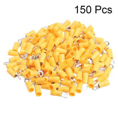 Harfington 150Pcs RV5.5-4S Insulated Fork Spade Wire Connector Electrical Crimp Terminal 12-10AWG Yellow