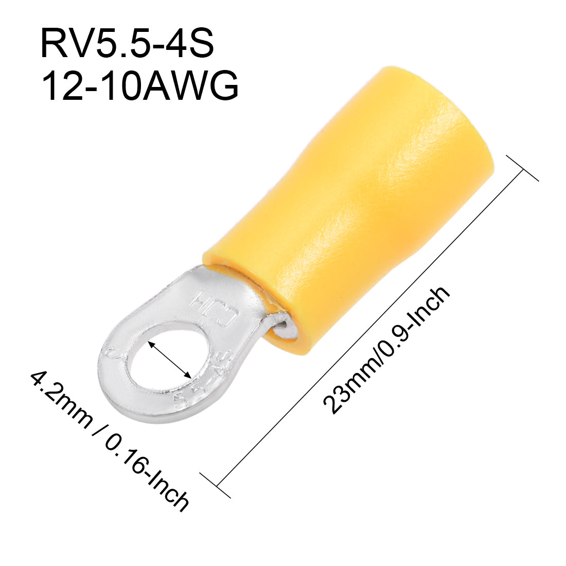 Harfington 150Pcs RV5.5-4S Insulated Fork Spade Wire Connector Electrical Crimp Terminal 12-10AWG Yellow