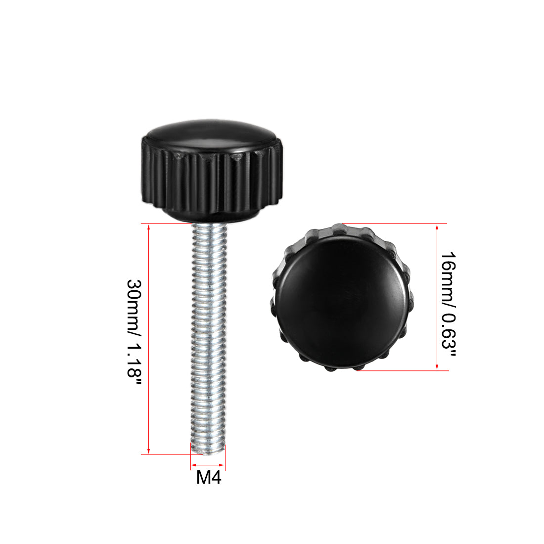 Harfington Male Thread Knurled Knobs Grip Thumb Screw on Type Round Head 5 Pcs