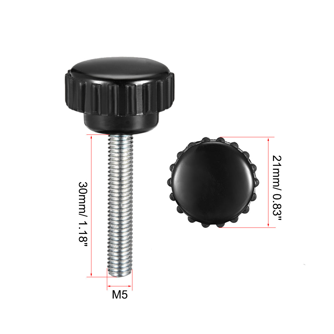 Harfington Male Thread Knurled Knobs Grip Thumb Screw on Type Round Head 5 Pcs