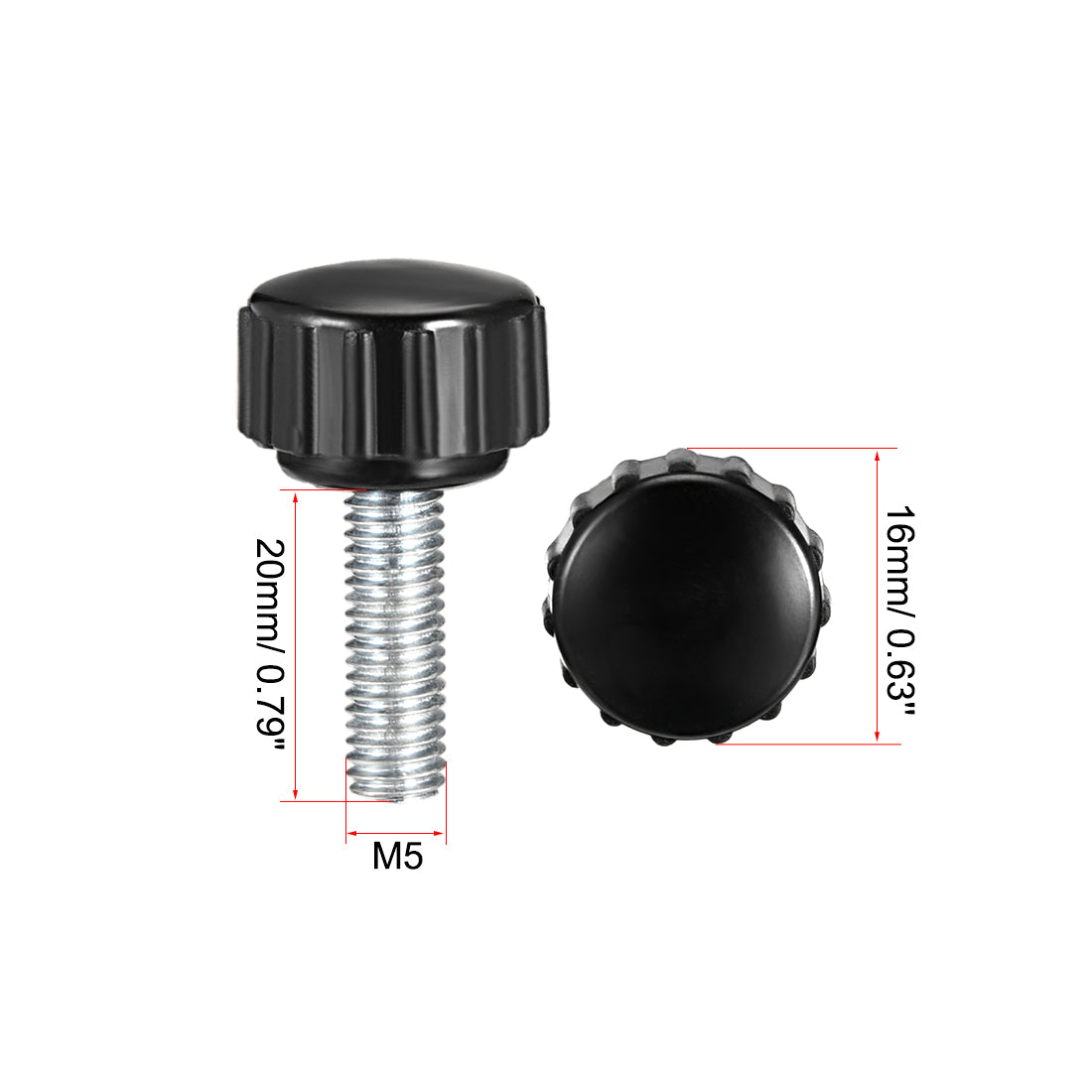 Harfington Male Thread Knurled Clamping Knob Grip Thumb Screw on Type Round Head 2 Pack