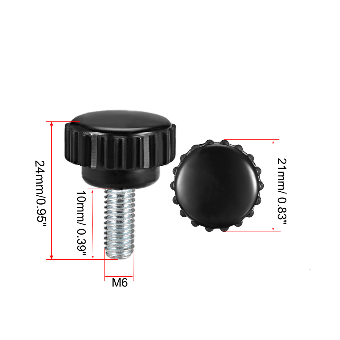 Harfington Male Thread Knurled Knobs Grip Thumb Screw on Type Round Head 5 Pcs