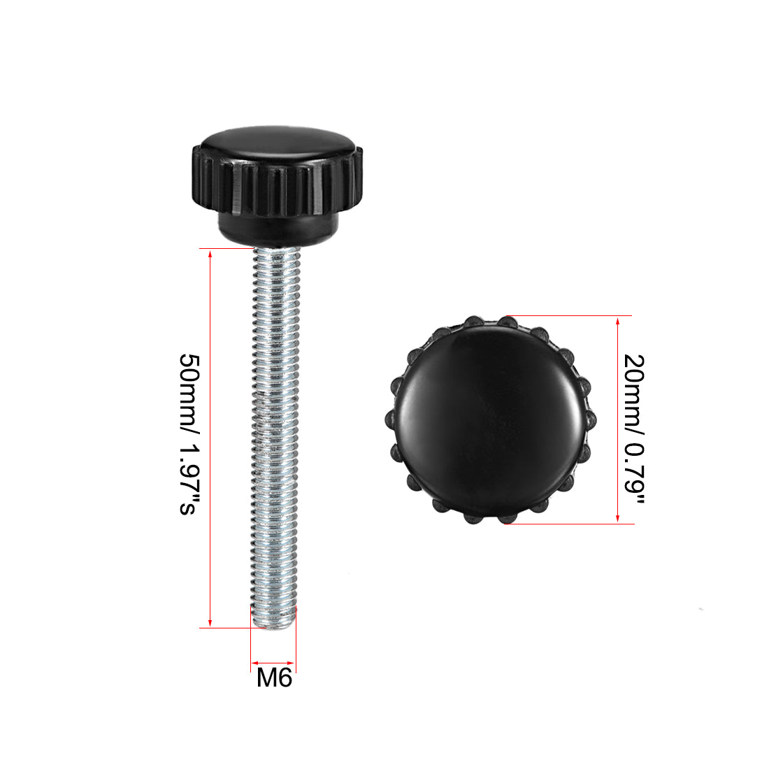 Harfington Male Thread Knurled Clamping Knob Grip Thumb Screw on Type Round Head 2 Pack