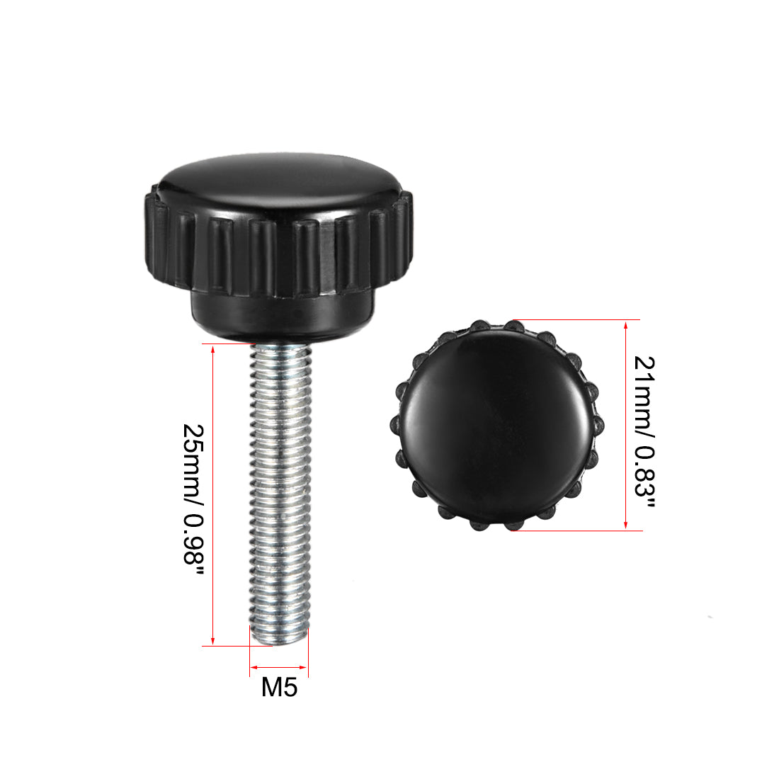 Harfington Male Thread Knurled Clamping Knob Grip Thumb Screw on Type Round Head 2 Pack
