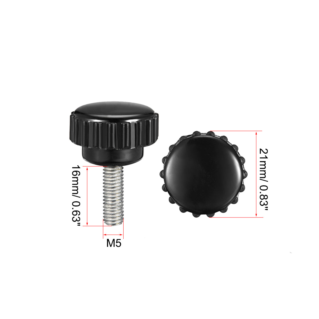 Harfington Male Thread Knurled Knobs Grip Thumb Screw on Type Round Head 5 Pcs