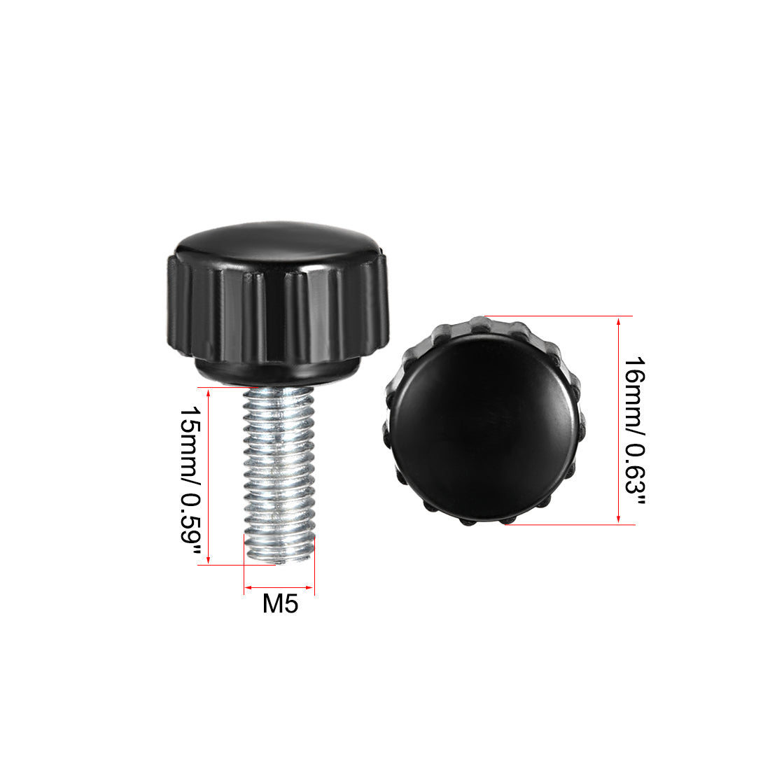 Harfington Male Thread Knurled Knobs Grip Thumb Screw on Mechanical Round Head 5 Pack