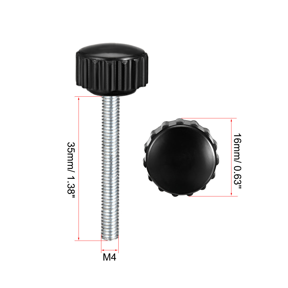 Harfington Male Thread Knurled Knobs Grip Thumb Screw on Mechanical Round Head 5 Pack