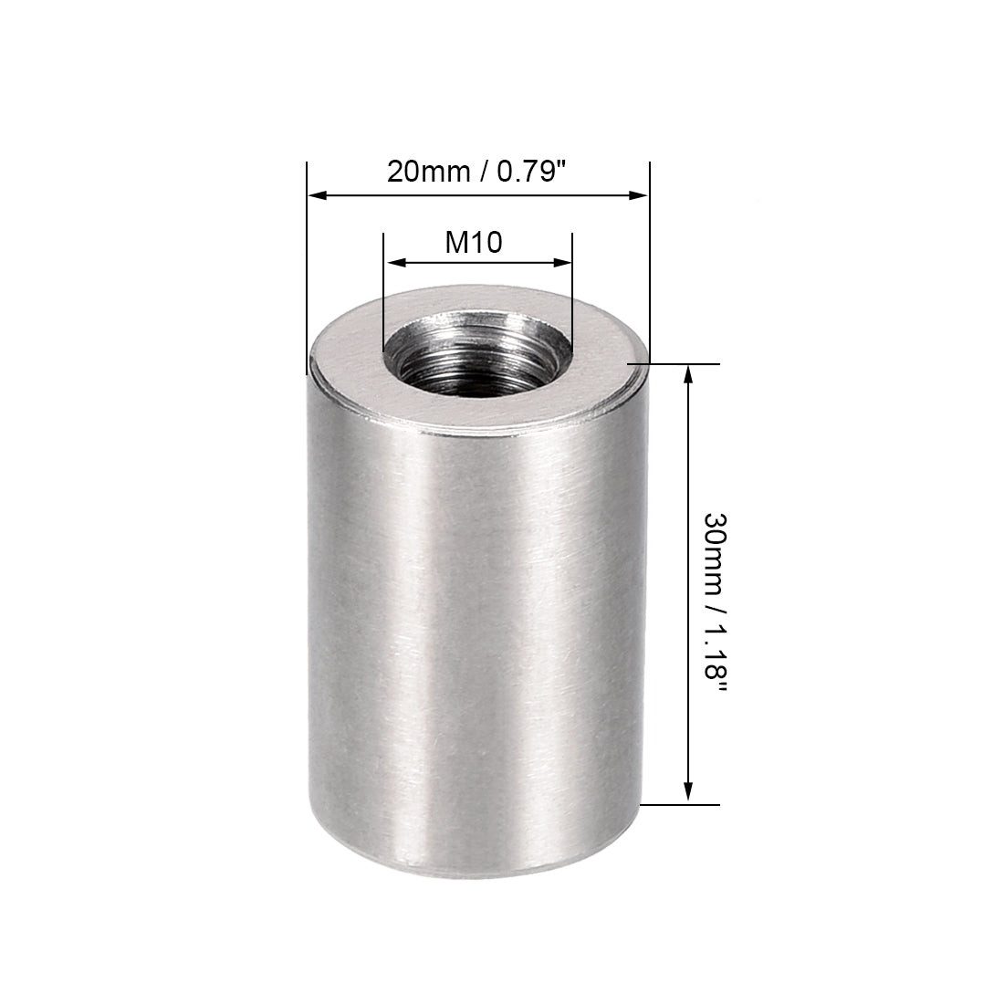 Harfington Round Connector Nuts, M10x30mm Height Sleeve Rod bar Stud Nut Stainless steel 304 5 Pcs