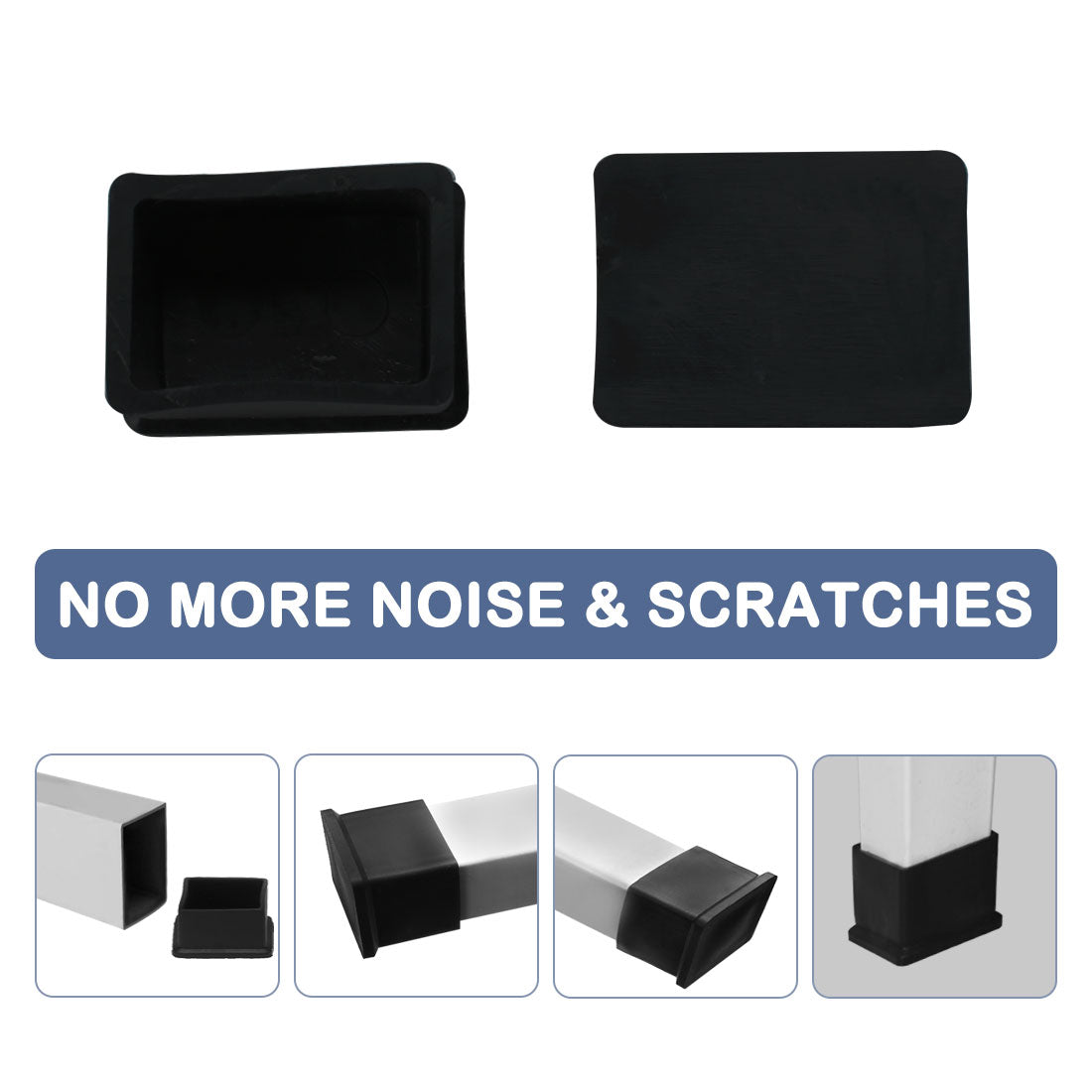 uxcell Uxcell PVC Chair Rectangle Leg Caps End Tip Pads Feet Cover Desk Floor Protector 12pcs