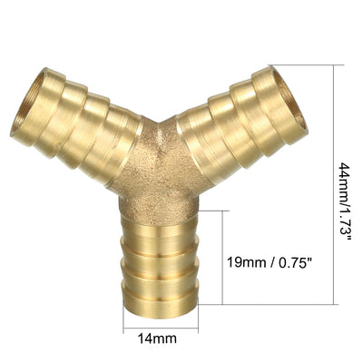 Harfington 14mm Brass Barb Hose Fitting Tee Y-Shaped 3 Way Connector Adapter Joiner