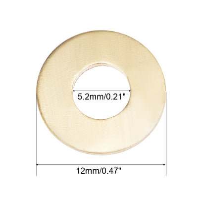 Harfington 100Pcs 5.2mm x 12mm x 0.8mm Copper Flat Washer for Screw Bolt
