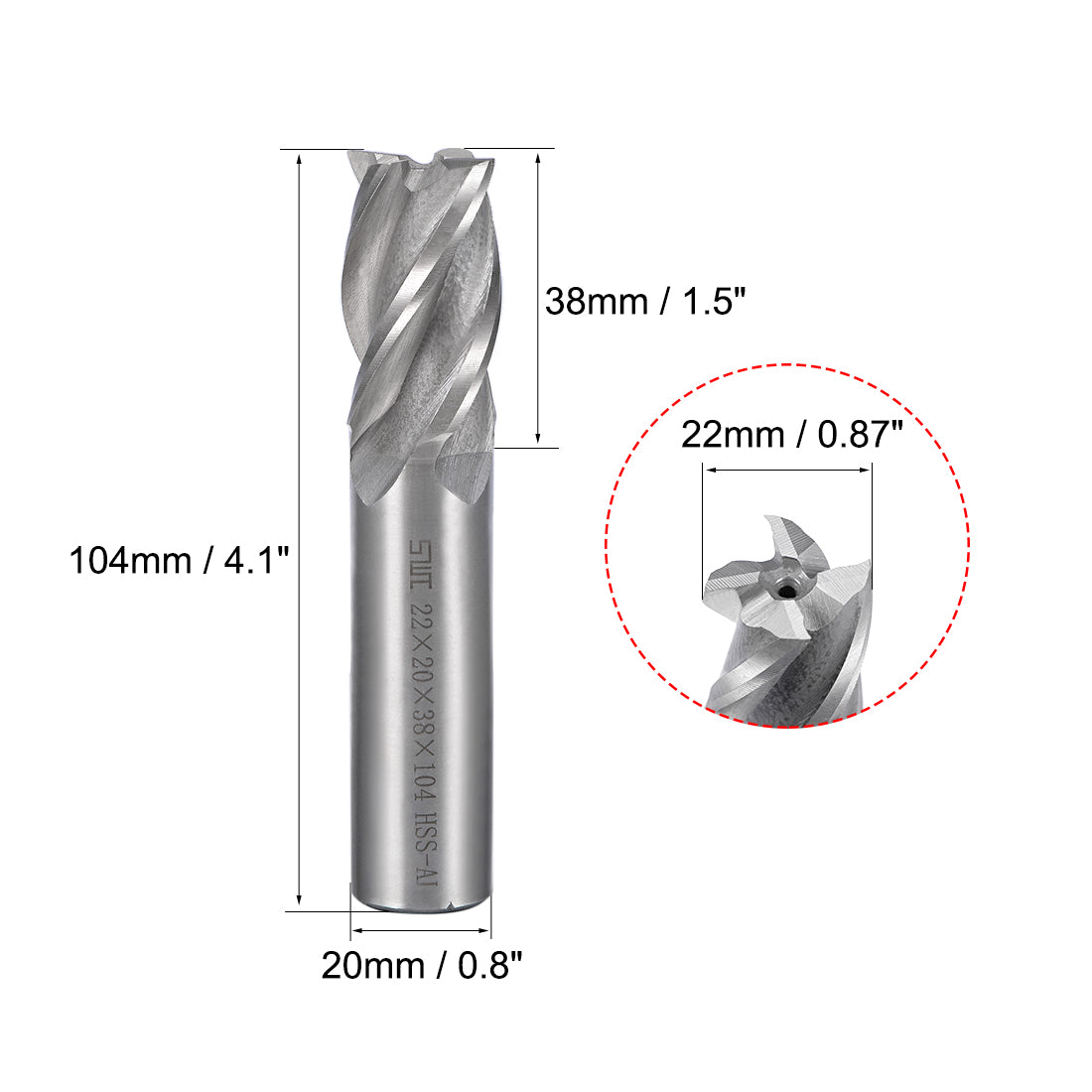 Harfington HSS-AL 4 Flute Straight End Mill Cutter CNC Router Bits