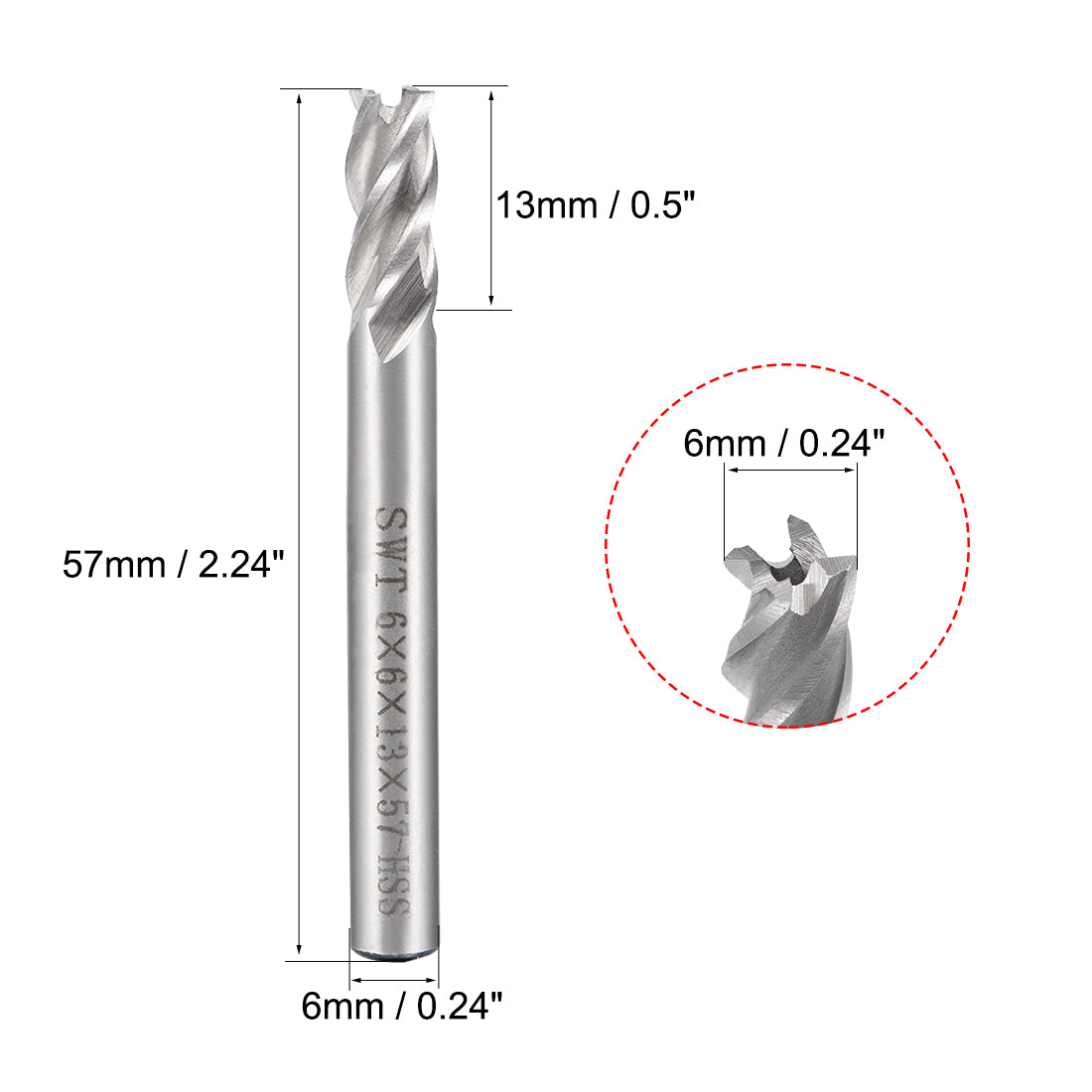 Harfington High Speed Steel HSS-AL 4 Flute Straight End Mill Cutter CNC Router Bits