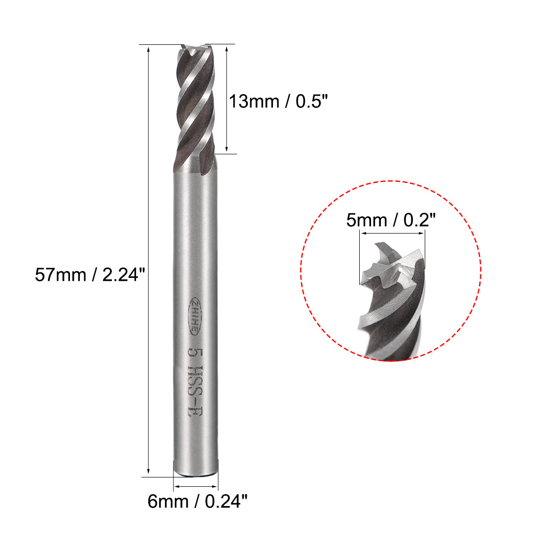 Harfington High Speed Steel HSS-AL 4 Flute Straight End Mill Cutter CNC Router Bits, 5 x 6 x 13mm