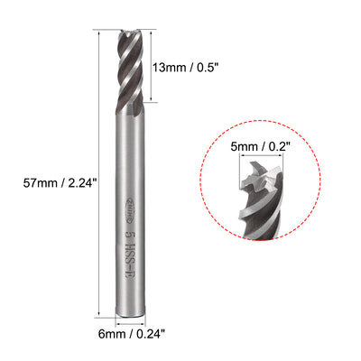 Harfington High Speed Steel HSS-AL 4 Flute Straight End Mill Cutter CNC Router Bits, 5 x 6 x 13mm