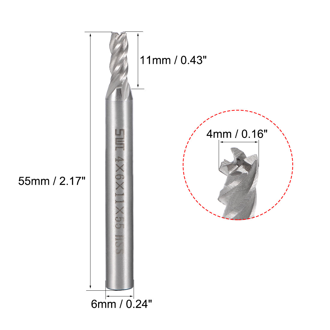 Harfington High Speed Steel HSS-AL 4 Flute Straight End Mill Cutter CNC Router Bits