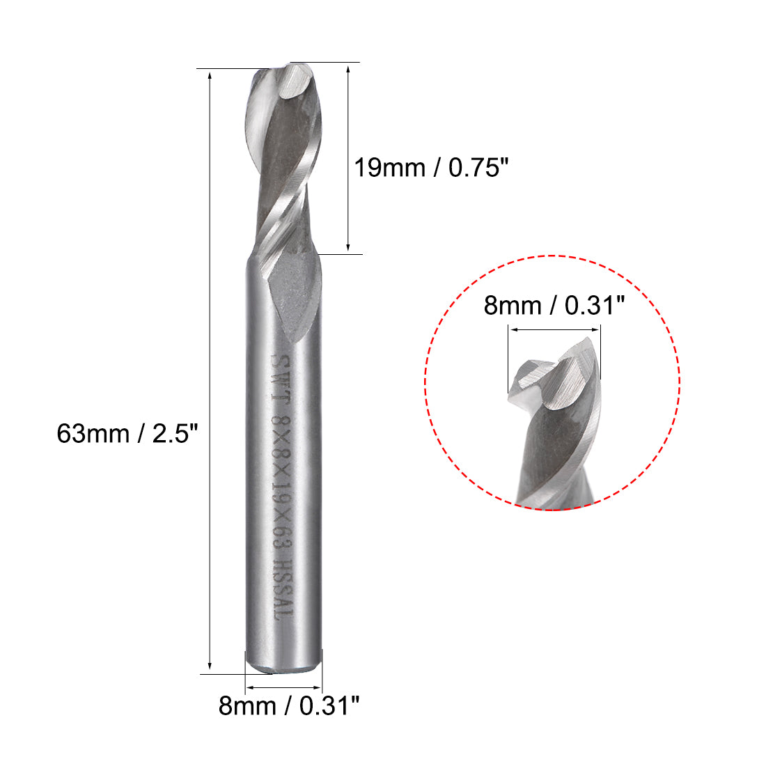 Harfington High Speed Steel HSS-AL 2 Flute Straight Shank End Mill Cutter CNC Router Bits