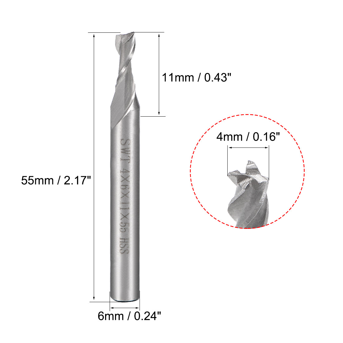 Harfington High Speed Steel HSS-AL 2 Flute Straight Shank End Mill Cutter CNC Router Bits