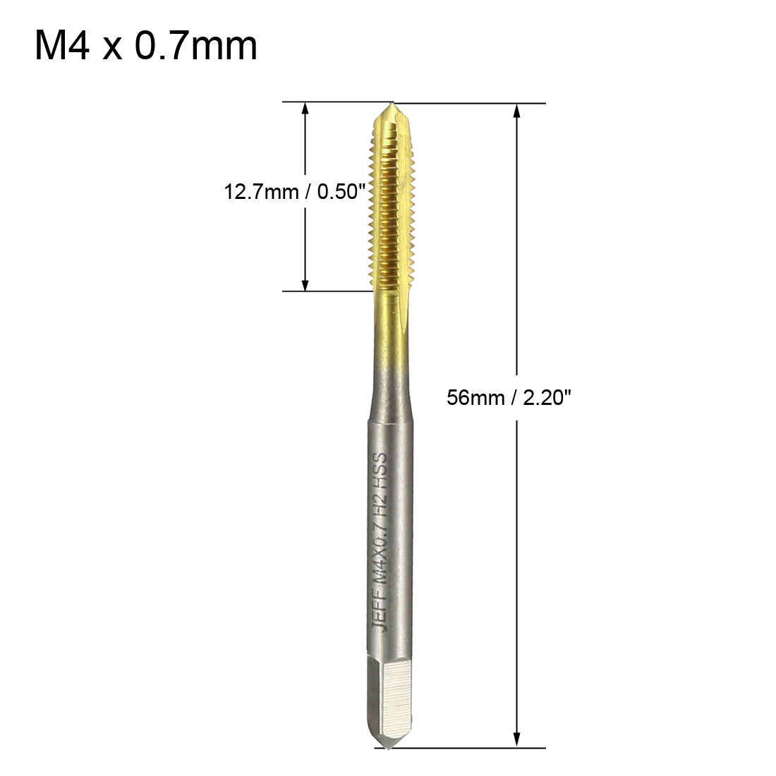 Harfington Metric Tap M4 x 0.7mm Pitch 3 Flutes H2 Thread Plug  HSS Ti-coated for Clocks and Watches DIY (Silver Tone, Brass Tone)