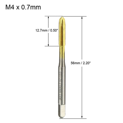 Harfington Metric Tap M4 x 0.7mm Pitch 3 Flutes H2 Thread Plug  HSS Ti-coated for Clocks and Watches DIY (Silver Tone, Brass Tone)