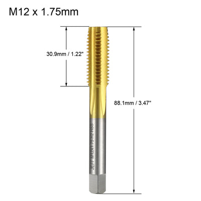 Harfington Metric Tap M12 x 1.75mm Pitch H2 Right Hand Thread Plug  HSS Ti-coated for Threading Machine Electric Drill DIY