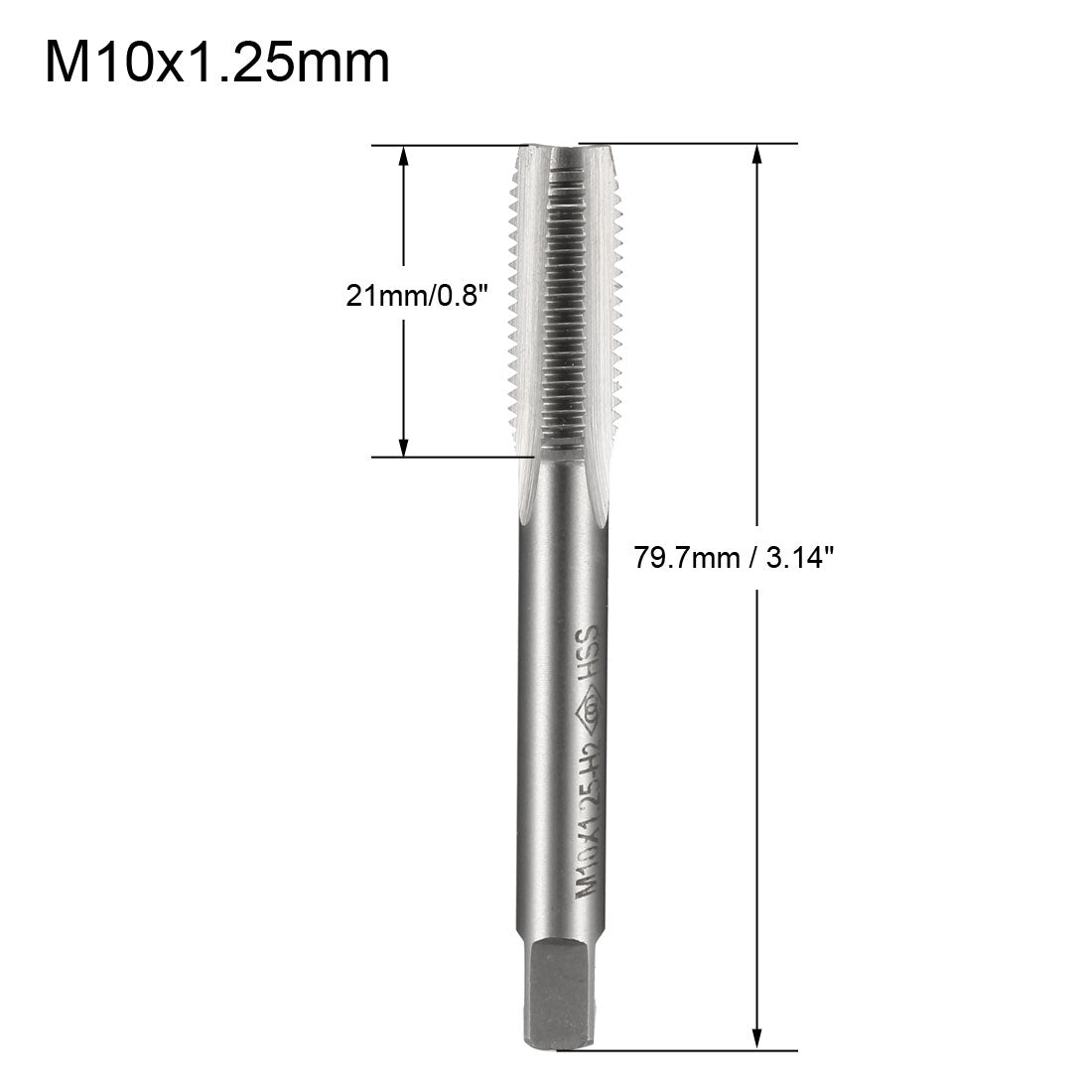 Harfington Metric Tap M10x1.25mm H2 Accuracy Thread Plug Straight Flute HSS Uncoated for Threading Machine Electric Drill DIY