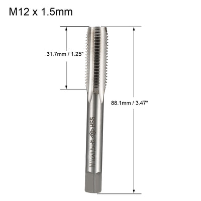 Harfington Metric Tap M12x1.5mm Pitch H2 Right Hand Thread Plug HSS Uncoated (Bright) for Threading Machine Electric Drill DIY