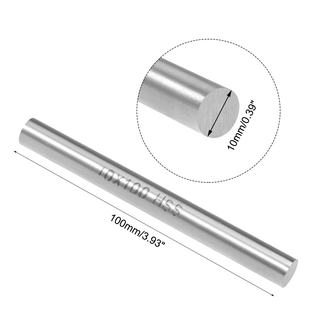 Harfington Round Rod 10mm Diameter 100mm Length HSS Lathe Bar Stock DIY Craft Tool 2 Pcs