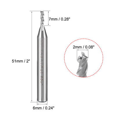 Harfington High Speed Steel HSS-AL 3 Flute Straight End Mill Cutter CNC Router Bits, 2 x 6 x 7mm