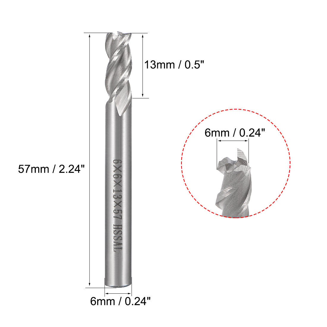 Harfington 10PCS High Speed Steel HSS-AL 3 Flute Straight End Mill Cutter CNC Router Bits, 6 x 6 x 13mm