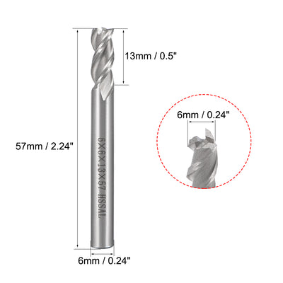 Harfington 10PCS High Speed Steel HSS-AL 3 Flute Straight End Mill Cutter CNC Router Bits, 6 x 6 x 13mm