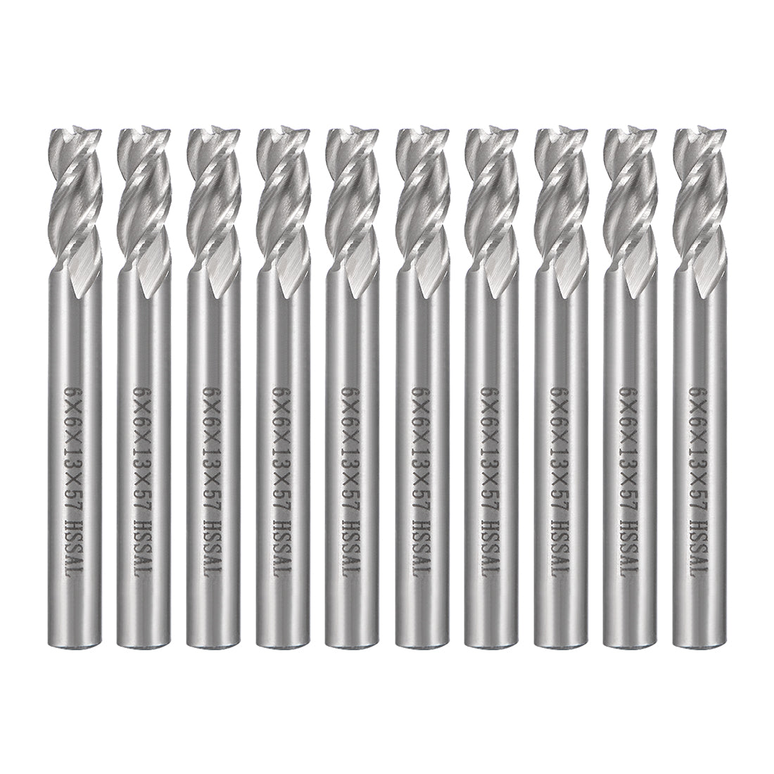Harfington 10PCS High Speed Steel HSS-AL 3 Flute Straight End Mill Cutter CNC Router Bits, 6 x 6 x 13mm