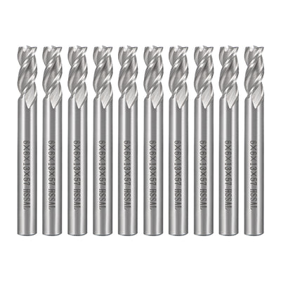 Harfington 10PCS High Speed Steel HSS-AL 3 Flute Straight End Mill Cutter CNC Router Bits, 6 x 6 x 13mm