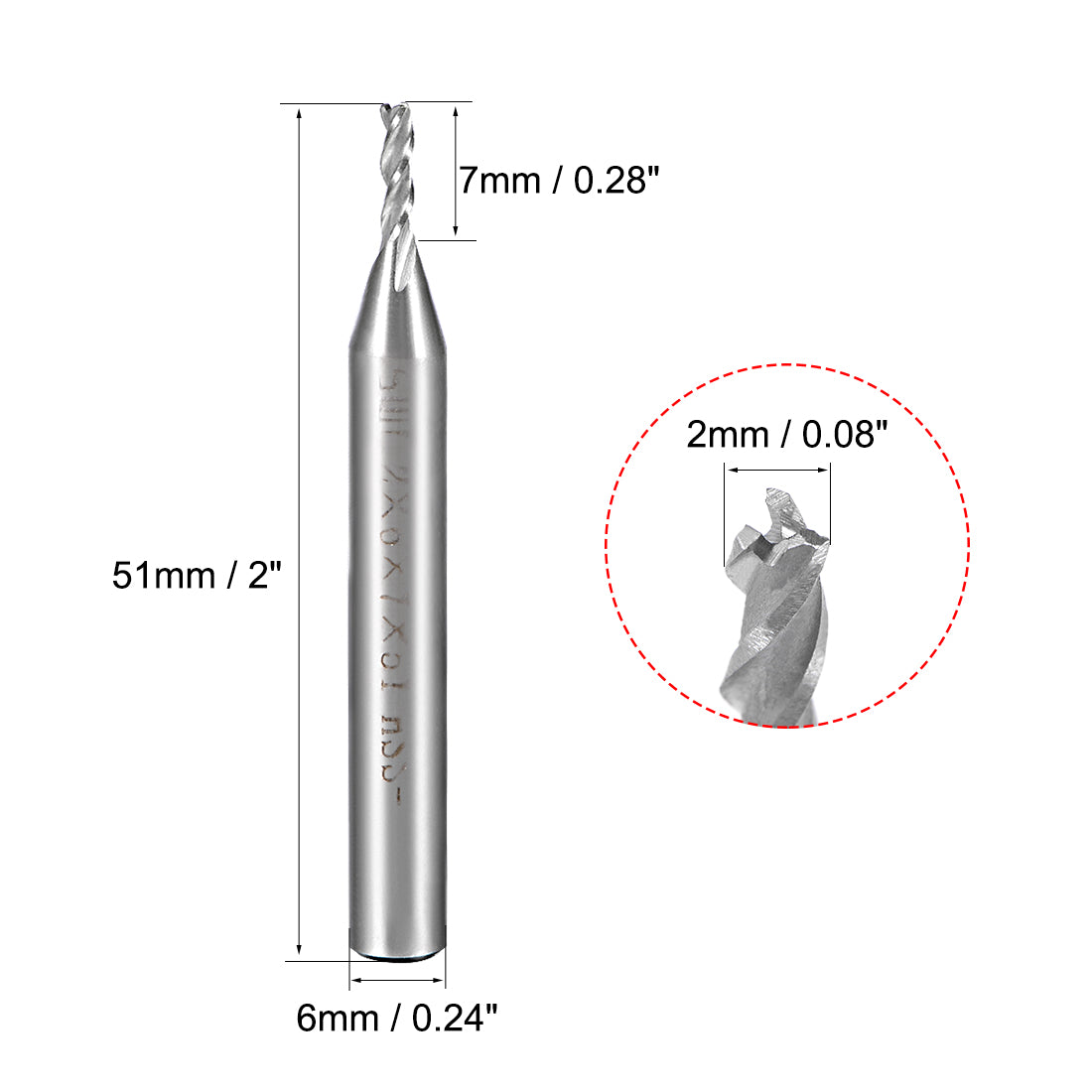 Harfington 4PCS High Speed Steel HSS-AL 3 Flute Straight End Mill Cutter CNC Router Bits, 2 x 6 x 7mm