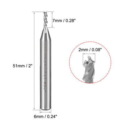 Harfington 4PCS High Speed Steel HSS-AL 3 Flute Straight End Mill Cutter CNC Router Bits, 2 x 6 x 7mm