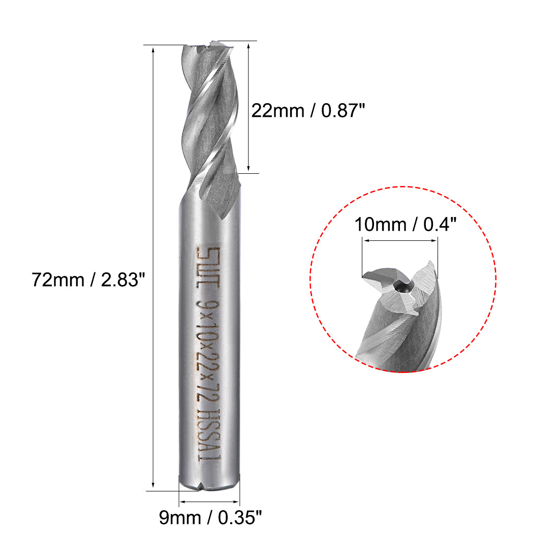 Harfington 2PCS High Speed Steel HSS-AL 3 Flute Straight End Mill Cutter CNC Router Bits, 9 x 10 x 22mm