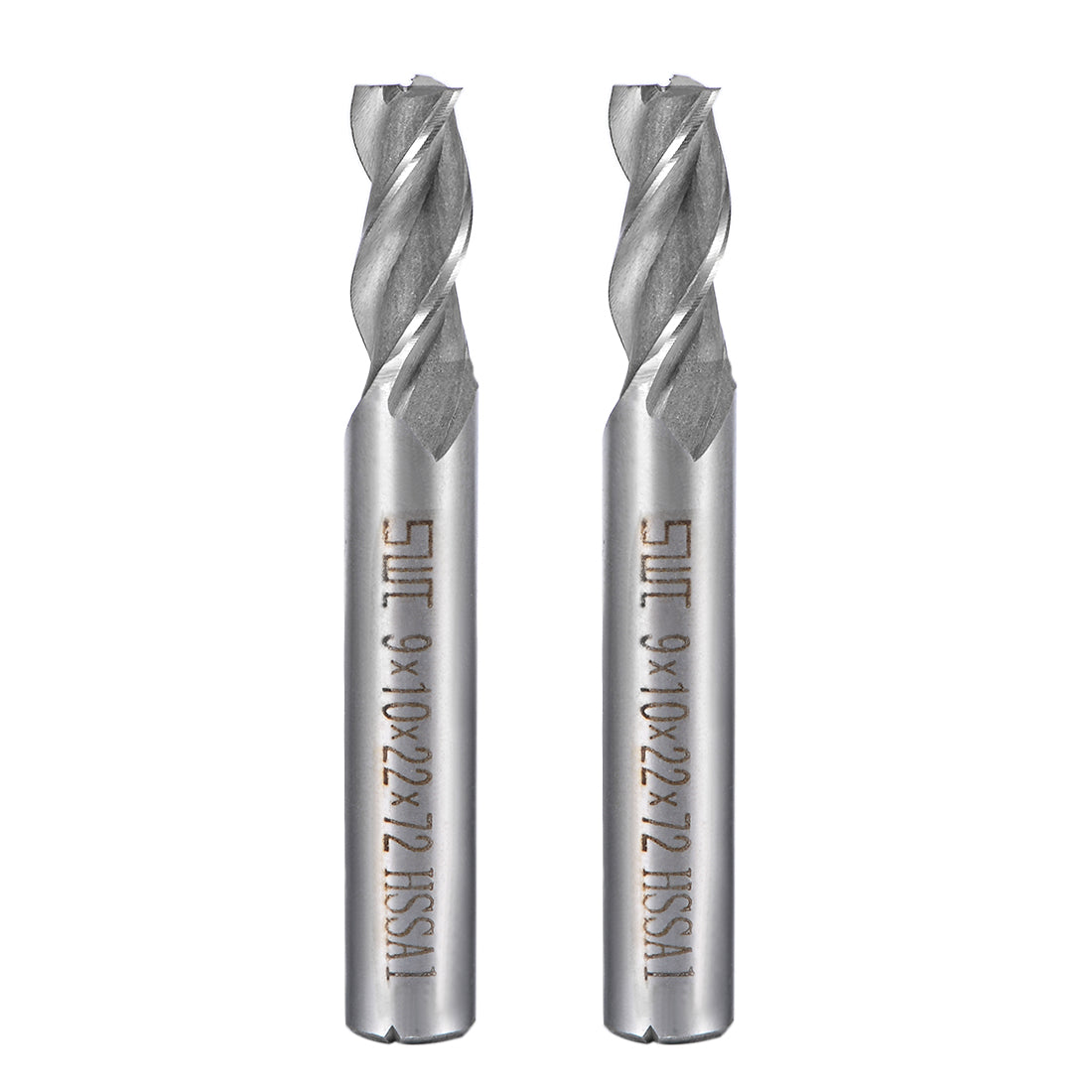 Harfington 2PCS High Speed Steel HSS-AL 3 Flute Straight End Mill Cutter CNC Router Bits, 9 x 10 x 22mm