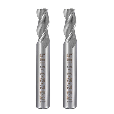 Harfington 2PCS High Speed Steel HSS-AL 3 Flute Straight End Mill Cutter CNC Router Bits, 9 x 10 x 22mm
