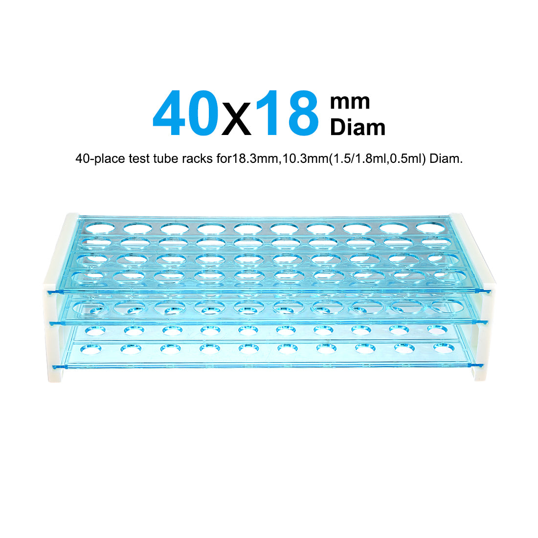 Harfington 18mm Hole Dia Tube Rack Polypropylene 40-Well Blue for 0.5ml, 1.5ml, 1.8ml